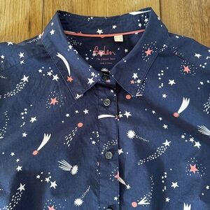 Boden Women's 8R Classic Shirt Navy Pink Celestial Whimsical Stars Comets